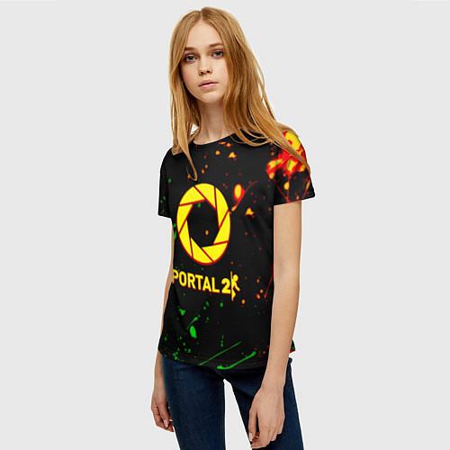 Женская футболка Portal кислотные краски / 3D-принт – фото 3