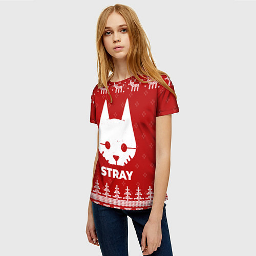 Женская футболка Новогодний Stray с оленями / 3D-принт – фото 3