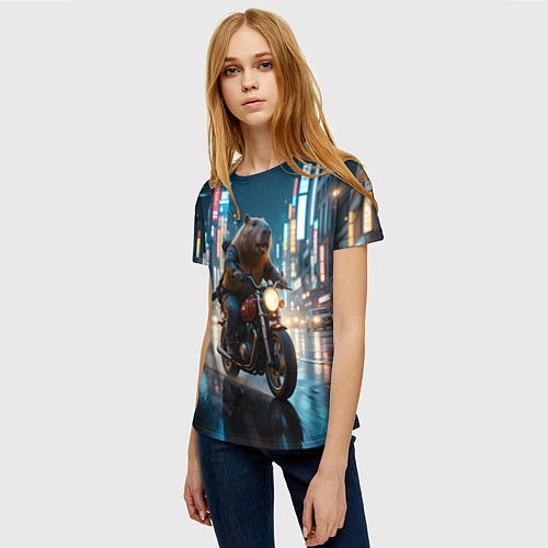 Женская футболка Капибара байкер / 3D-принт – фото 3