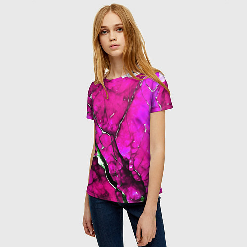 Женская футболка Розовый треснувший камень / 3D-принт – фото 3