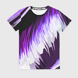 Женская футболка Бело-фиолетовые острые полосы на чёрном фоне