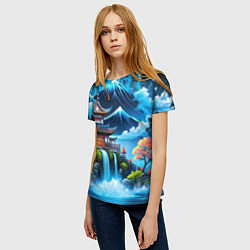 Футболка женская Водопад и горы Японии, цвет: 3D-принт — фото 2
