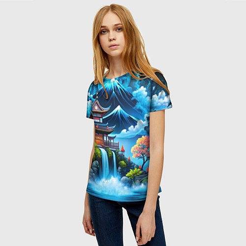 Женская футболка Водопад и горы Японии / 3D-принт – фото 3