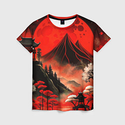 Футболка женская Япония природа в красном цвете, цвет: 3D-принт