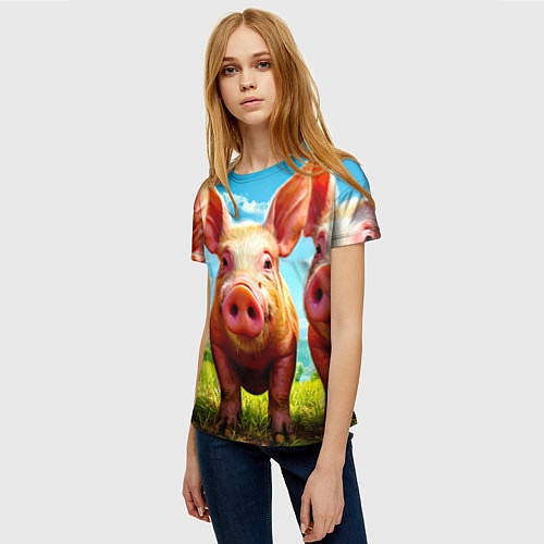 Женская футболка Три поросенка / 3D-принт – фото 3