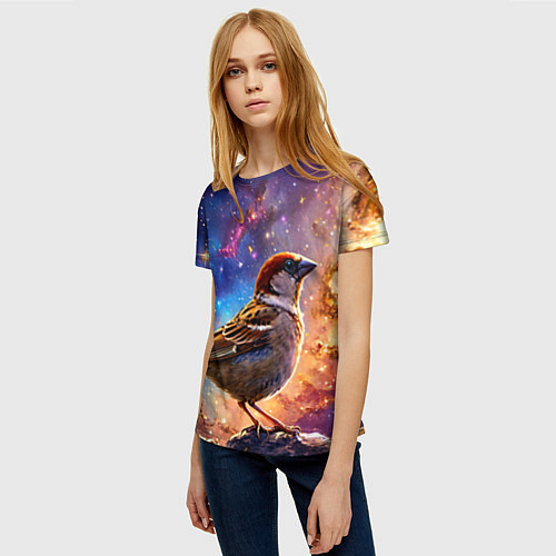Женская футболка Воробей в космосе / 3D-принт – фото 3