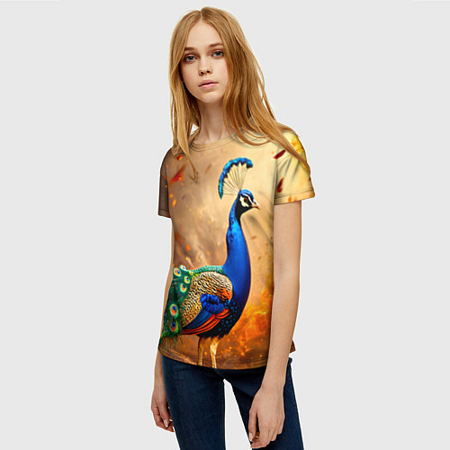 Женская футболка Павлин в огне / 3D-принт – фото 3