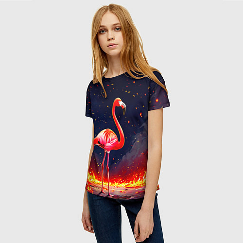 Женская футболка Фламинго в огне / 3D-принт – фото 3