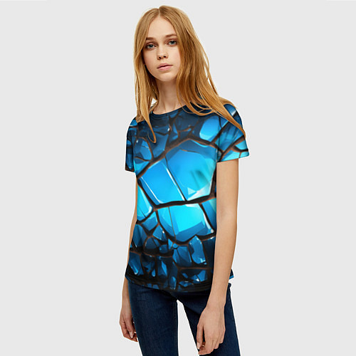 Женская футболка Синяя текстура объемных плит / 3D-принт – фото 3