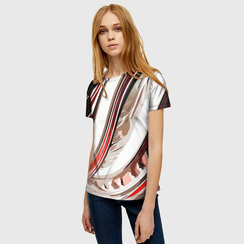 Женская футболка Волнистая бело-красная абстракция / 3D-принт – фото 3