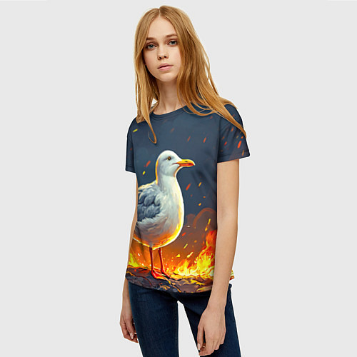 Женская футболка Чайка в огне / 3D-принт – фото 3