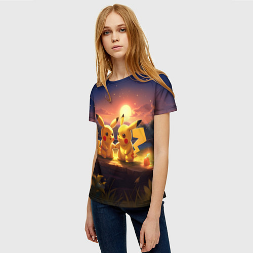 Женская футболка Пикачу - день святого Валентина / 3D-принт – фото 3