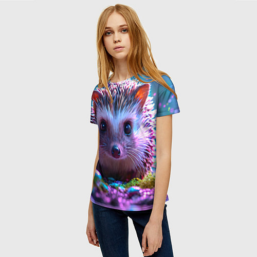 Женская футболка Ёжики в сказаочном лесу / 3D-принт – фото 3