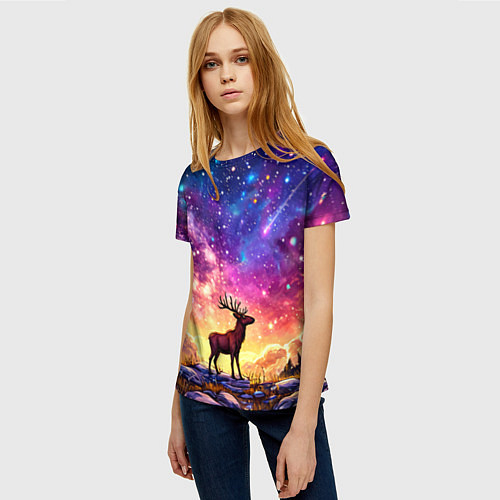 Женская футболка Лось и звездное небо / 3D-принт – фото 3