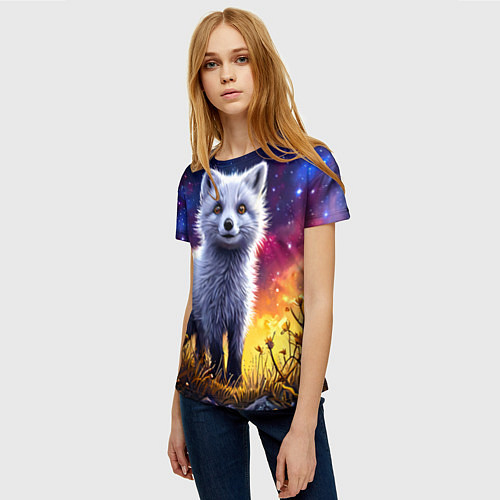 Женская футболка Песец в звездную ночь / 3D-принт – фото 3