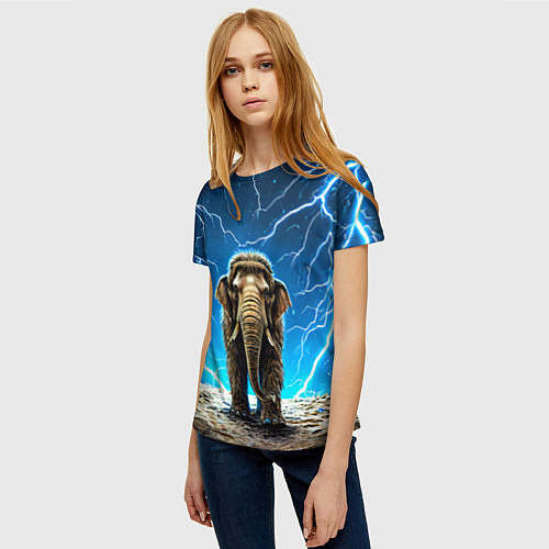 Женская футболка Мамонт и разряды молний / 3D-принт – фото 3