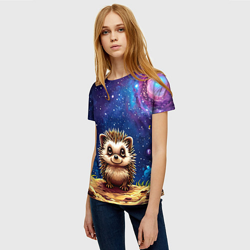 Женская футболка Ежик и звездное небо / 3D-принт – фото 3