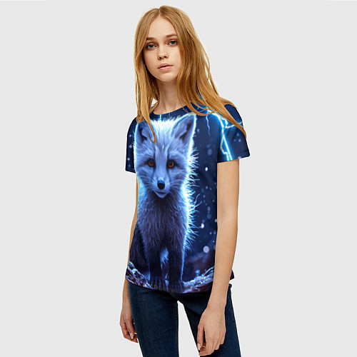 Женская футболка Песец в разрядах молний / 3D-принт – фото 3
