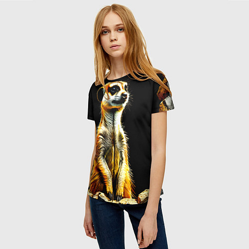 Женская футболка Сурикат на черном / 3D-принт – фото 3