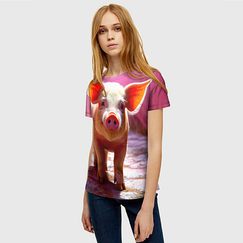 Женская футболка Поросенок в розовом / 3D-принт – фото 3