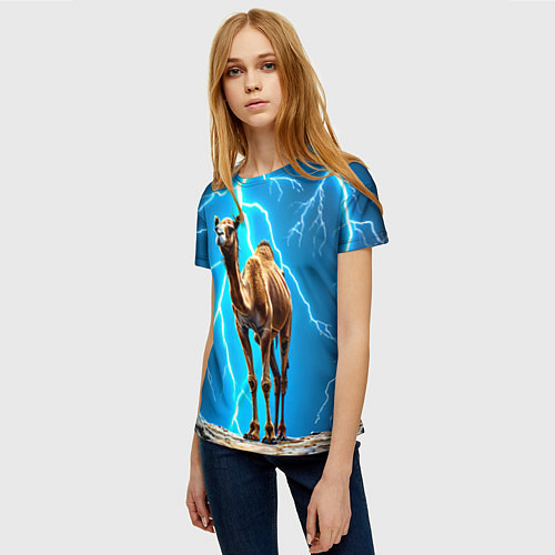 Женская футболка Верблюд и удар молнии / 3D-принт – фото 3