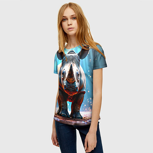 Женская футболка Носорог в лучах / 3D-принт – фото 3
