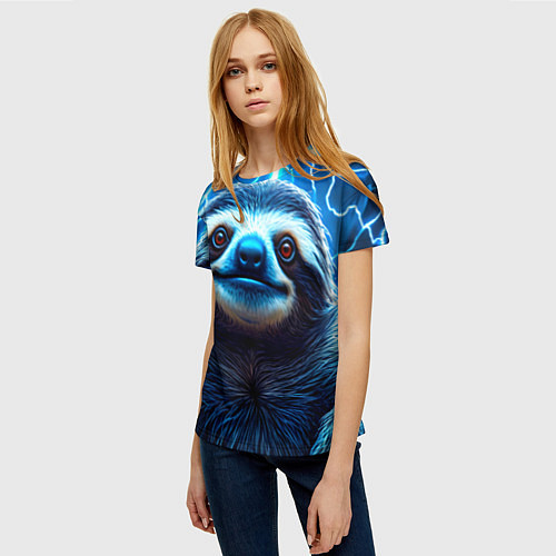 Женская футболка Ленивец в разрядах молний / 3D-принт – фото 3