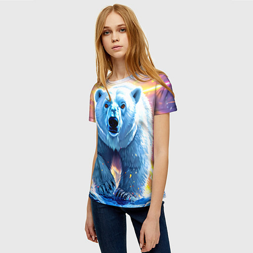 Женская футболка Белый медведь идет по льдине / 3D-принт – фото 3