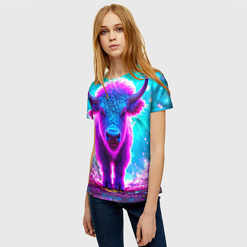 Женская футболка Белый буйвол / 3D-принт – фото 3