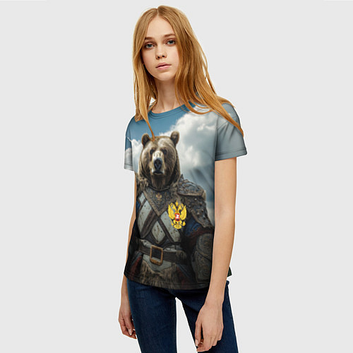 Женская футболка Русский медведь воин / 3D-принт – фото 3