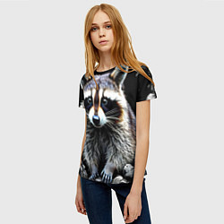 Футболка женская Енот на черном, цвет: 3D-принт — фото 2