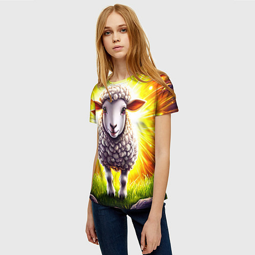 Женская футболка Овечка в ярких лучах / 3D-принт – фото 3