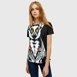 Футболка женская Лемур на черном, цвет: 3D-принт — фото 2