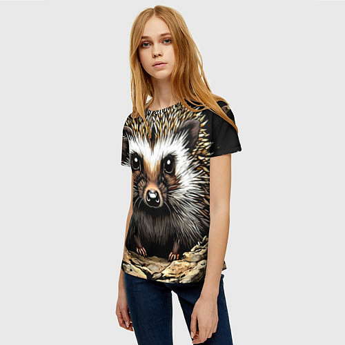 Женская футболка Ёжик на черном / 3D-принт – фото 3