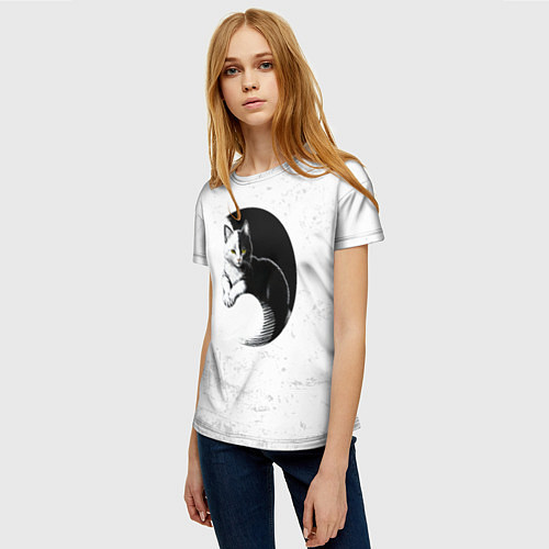 Женская футболка Кот инь ян / 3D-принт – фото 3