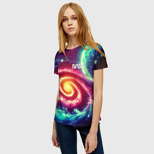 Женская футболка Spiral galaxy - neon glow / 3D-принт – фото 3