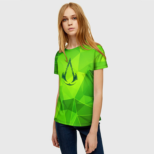 Женская футболка Assassins Creed green poly / 3D-принт – фото 3