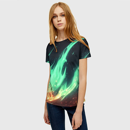 Женская футболка Зеленое абстрактное пламя / 3D-принт – фото 3
