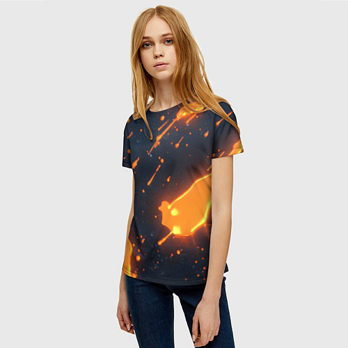 Женская футболка Оранжевая краска в движении / 3D-принт – фото 3