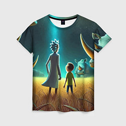 Футболка женская Морти и Рик на планете носорогов - неоновое свечен, цвет: 3D-принт