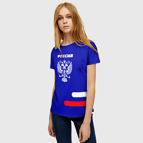 Женская футболка Герб Российского государства синий / 3D-принт – фото 3