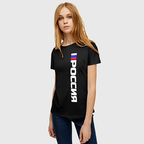 Женская футболка Россия с флагом чёрный фон / 3D-принт – фото 3