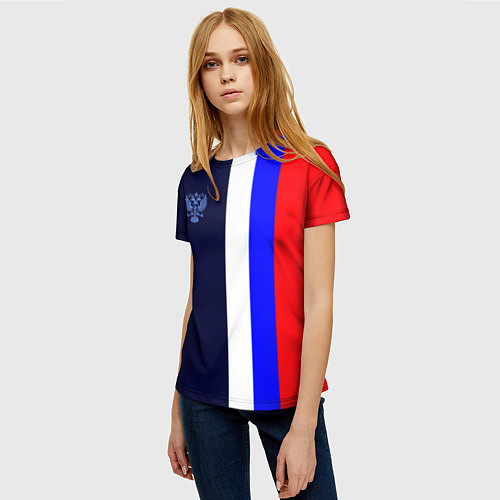 Женская футболка Герб России и триколор / 3D-принт – фото 3