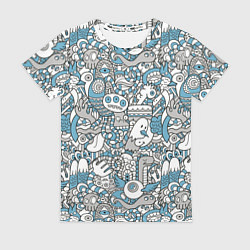 Женская футболка Дудлинг серо-голубой