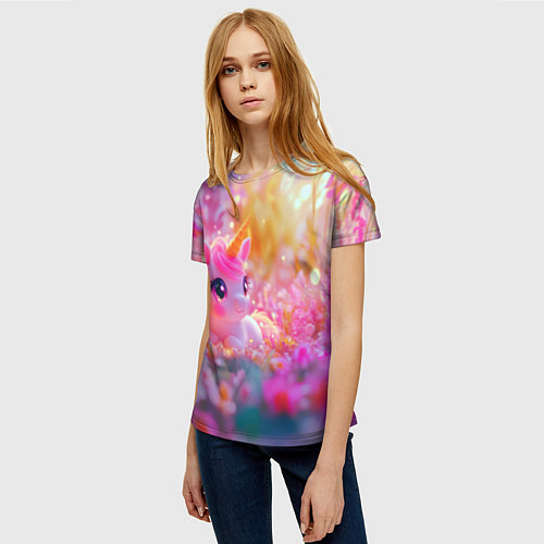 Женская футболка Маленькая милая единорожка / 3D-принт – фото 3