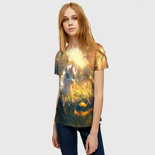 Женская футболка Белая маленькая единорожка / 3D-принт – фото 3