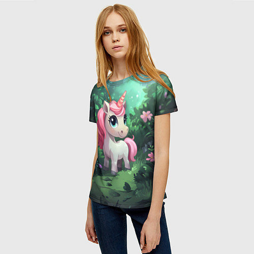 Женская футболка Единорожка с розовой гривой / 3D-принт – фото 3