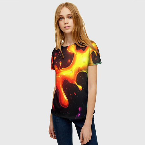 Женская футболка Радужные кляксы на черном фоне / 3D-принт – фото 3