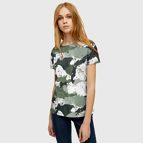Женская футболка Зеленый фактурный камуфляж / 3D-принт – фото 3