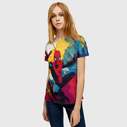 Футболка женская Человек паук висит на паутине, цвет: 3D-принт — фото 2